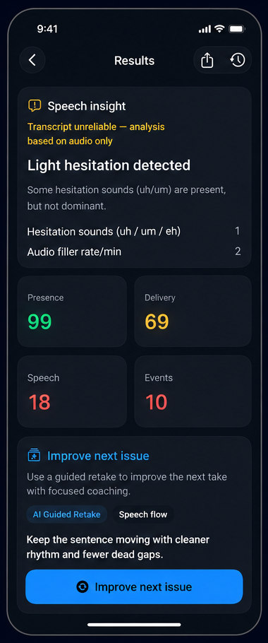 AI Truth Mirror retake results screen after improvement