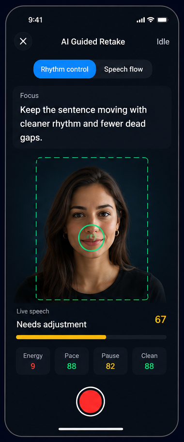 AI Truth Mirror retake screen with a guided improvement prompt